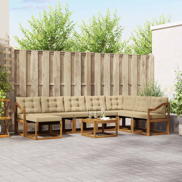 vidaXL Buiten bankenset met kussen 9 pcs Natuurlijk en Beige