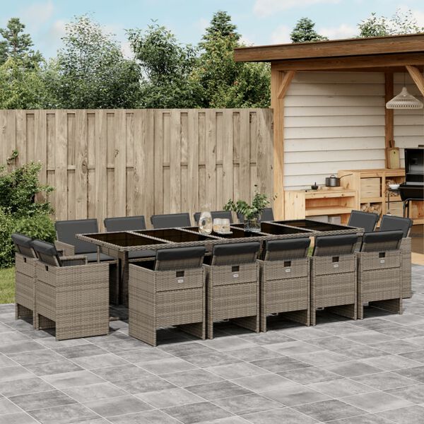 vidaXL 15-delige Tuinset met kussens poly rattan grijs