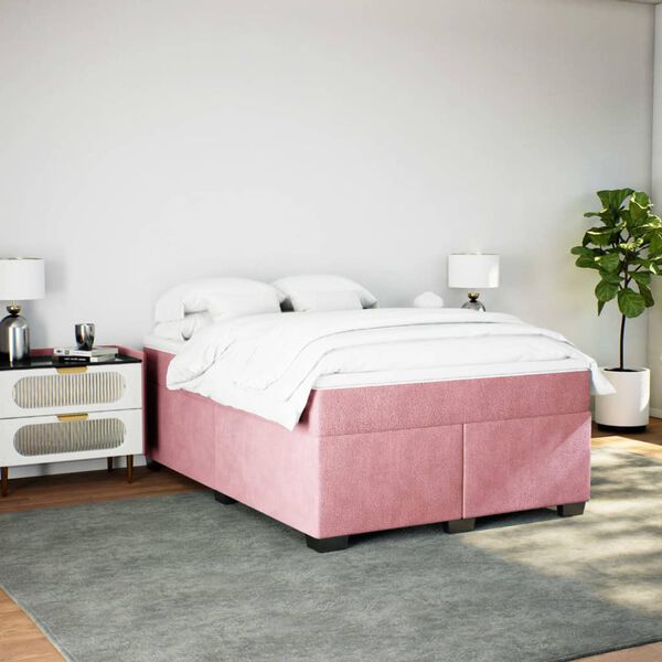 vidaXL Boxspring met matras fluweel roze 140x200 cm