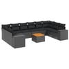 vidaXL 11-delige Loungeset met kussens poly rattan zwart