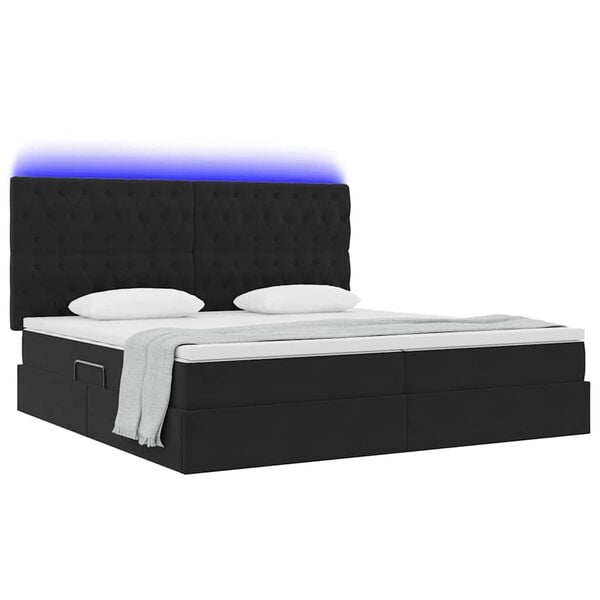 vidaXL Opbergbed met LED met matras met LED Zwart 200 x 200 cm Fluweel