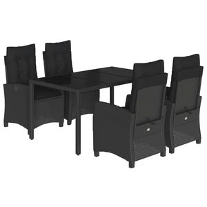 vidaXL 5-delige Tuinset met kussens poly rattan zwart