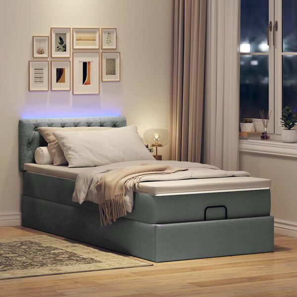 vidaXL Ottoman bed met matras en LED's 100x200cm stof donkergrijs