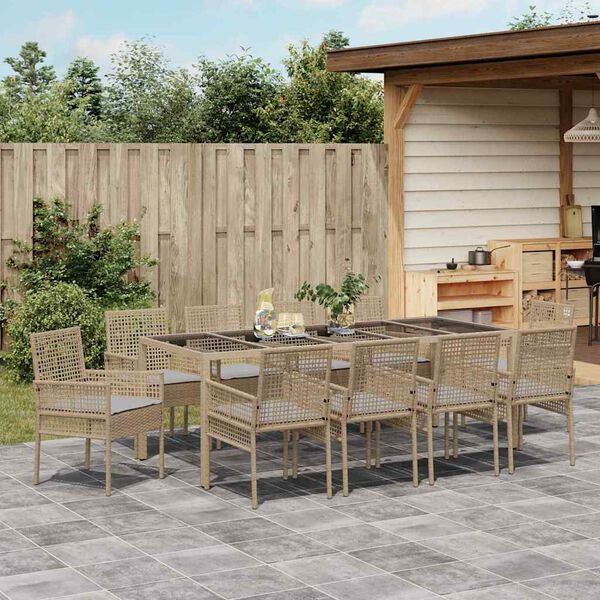 vidaXL Tuin eettafelset 11 pcs Beige poly rattan