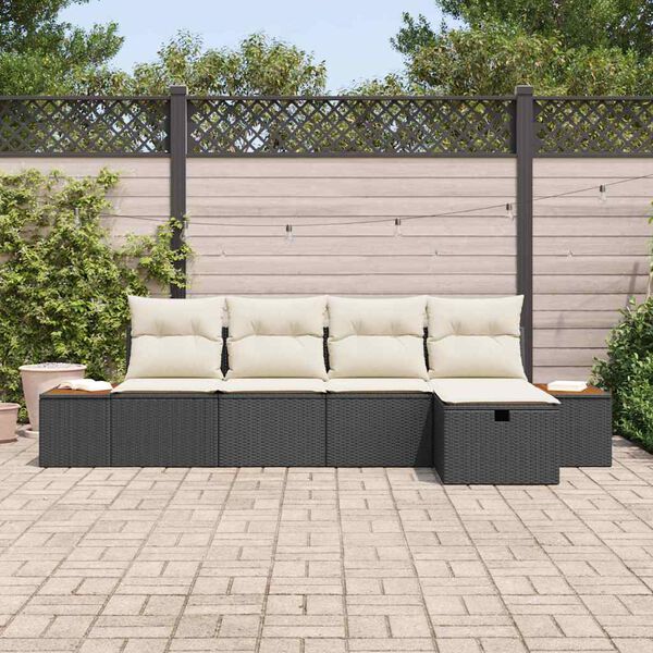 vidaXL Tuin Sofa Set met kussen 5 pcs Zwart Poly riet