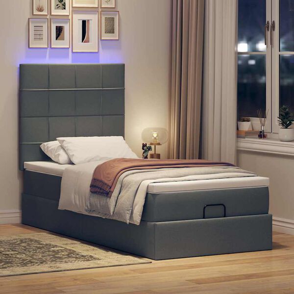 vidaXL Ottoman bed met matras en LED's 90x190cm stof donkergrijs