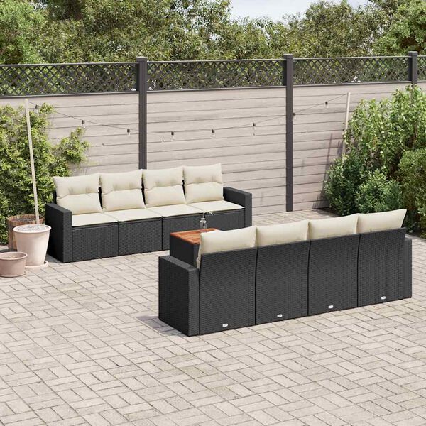 vidaXL 9-delige Loungeset met kussens poly rattan zwart