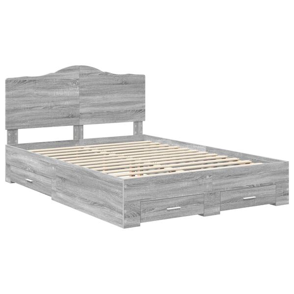 vidaXL Bedframe met hoofdeinde Grijs Sonoma 140 x 190 cm Bewerkt hout