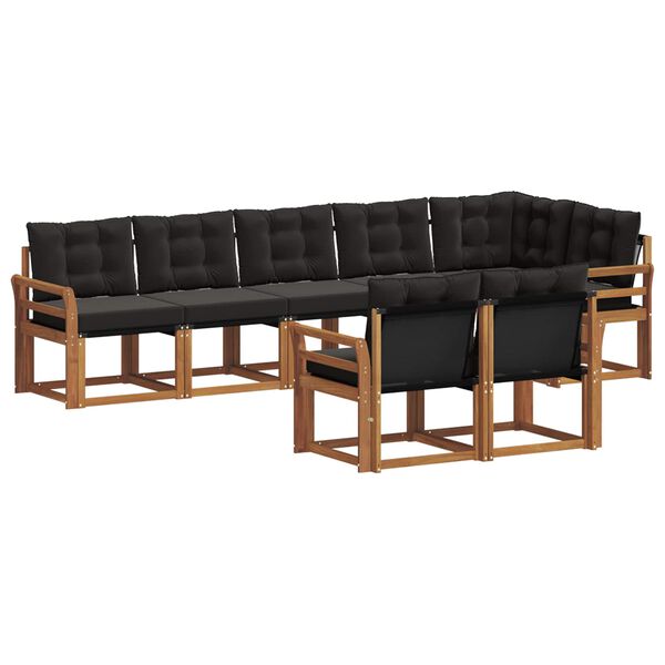 vidaXL Buiten bankenset met kussen 8 pcs Natuurlijk en Zwart