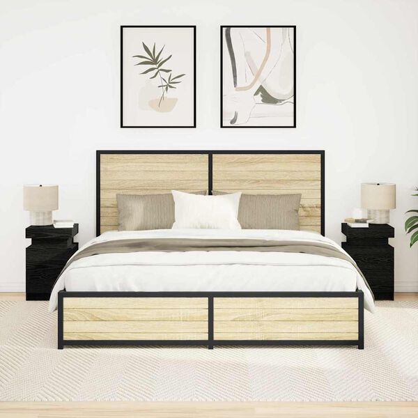 vidaXL Nachtkastje 2 pcs Zwart Eiken 35 x 39 x 55 cm Bewerkt hout