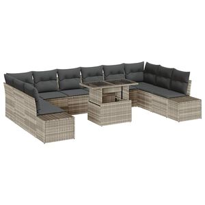 vidaXL Tuin Sofa Set met kussen met opslag 11 pcs Lichtgrijs