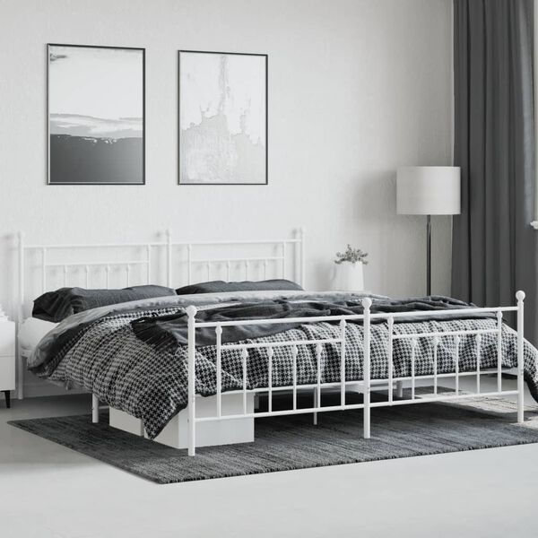 vidaXL Bedframe met hoofd- en voeteneinde metaal wit 200x200 cm