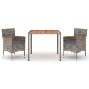 vidaXL 3-delige Tuinset met kussens poly rattan grijs
