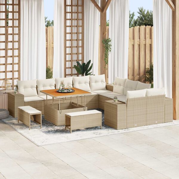 vidaXL Tuin Sofa Set met kussen 13 pcs Beige en Cr&egrave;me poly rattan