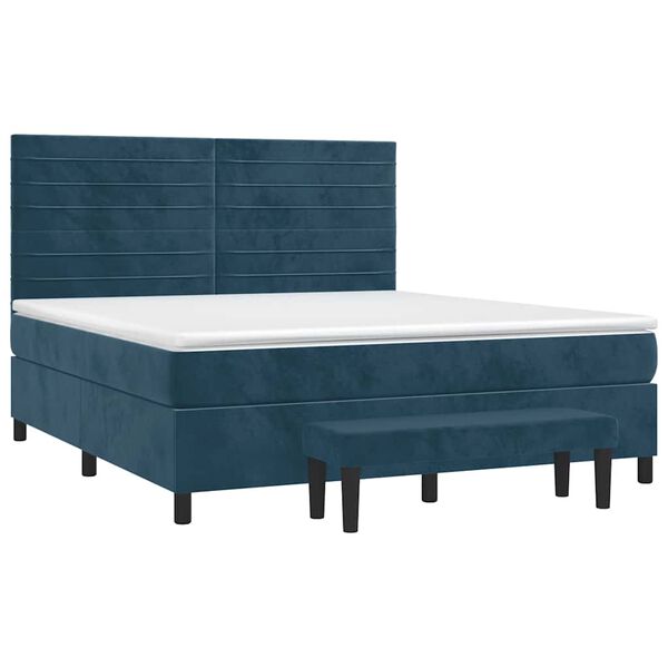 vidaXL Boxspring met matras fluweel donkerblauw 180x200 cm