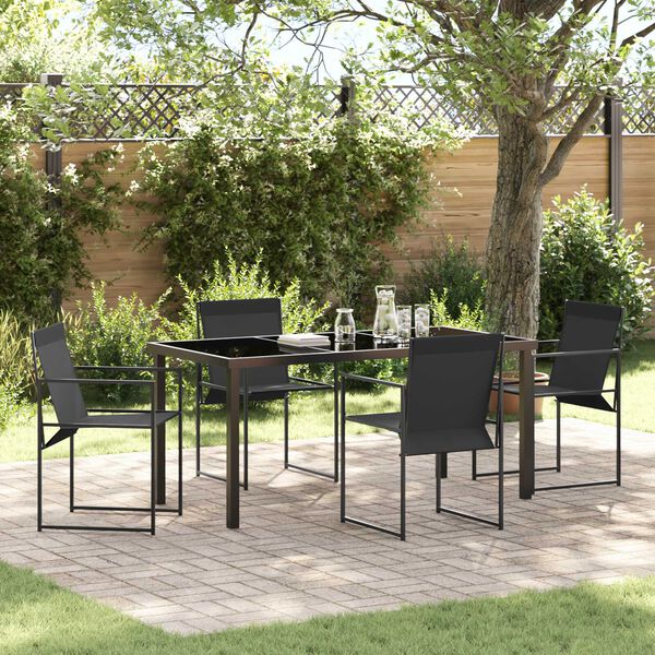 vidaXL Tuin eettafelset 5 pcs Zwart Gepoedercoat staal