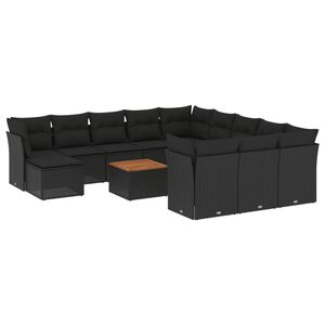 vidaXL 13-delige Loungeset met kussens poly rattan zwart