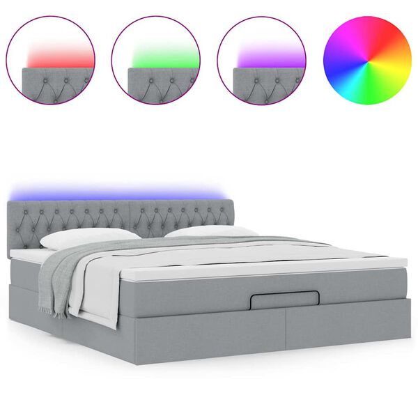 vidaXL Ottoman bed met matras en LED's 160x200 cm stof lichtgrijs
