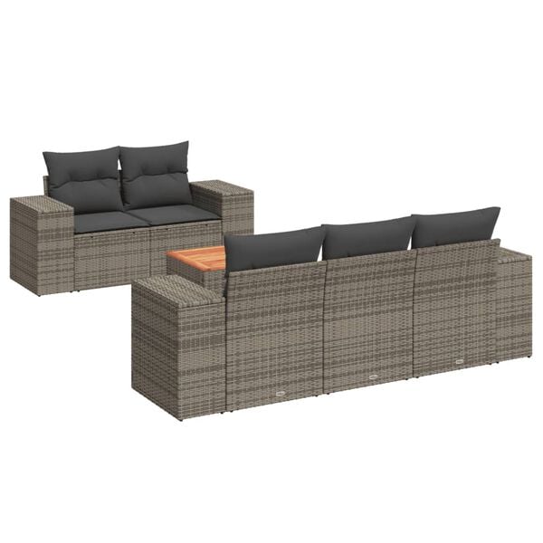 vidaXL 6-delige Loungeset met kussens poly rattan grijs