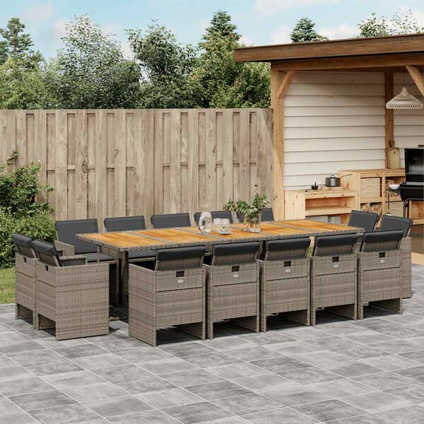 vidaXL 15-delige Tuinset met kussens poly rattan grijs