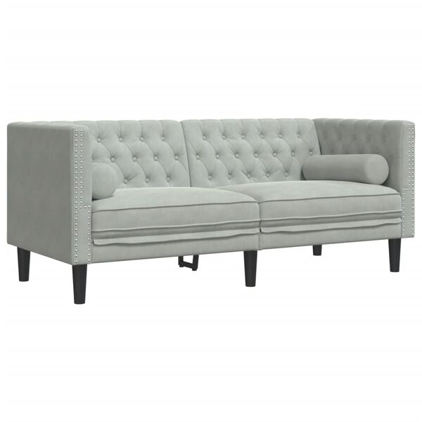 vidaXL Tweezitsbank Chesterfield-stijl en bolsters fluweel lichtgrijs