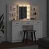 vidaXL Make-up tafel set met LED met lade 3 pcs Wit Bewerkt hout