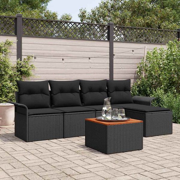 vidaXL Tuinbankenset met kussen 6 pcs Zwart poly rattan