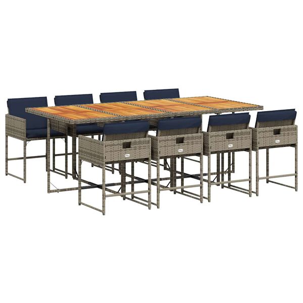 vidaXL 9-delige Tuinset met kussens poly rattan grijs