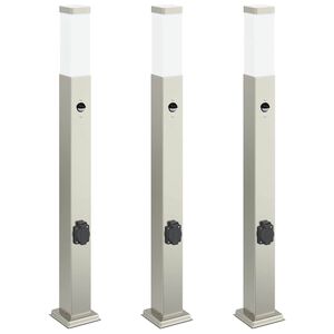 vidaXL Bolderverlichting met sensor en stopcontact 3 stuks 80 cm roestvrij staal IP44