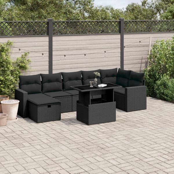 vidaXL 8-delige Loungeset met kussens poly rattan zwart