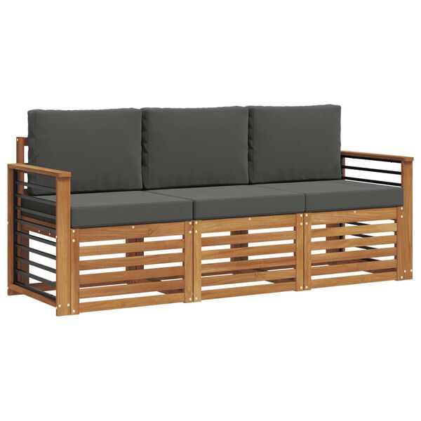 vidaXL Sofa-Sets 3 pcs Natuurlijk en Antraciet Massief Acaciahout