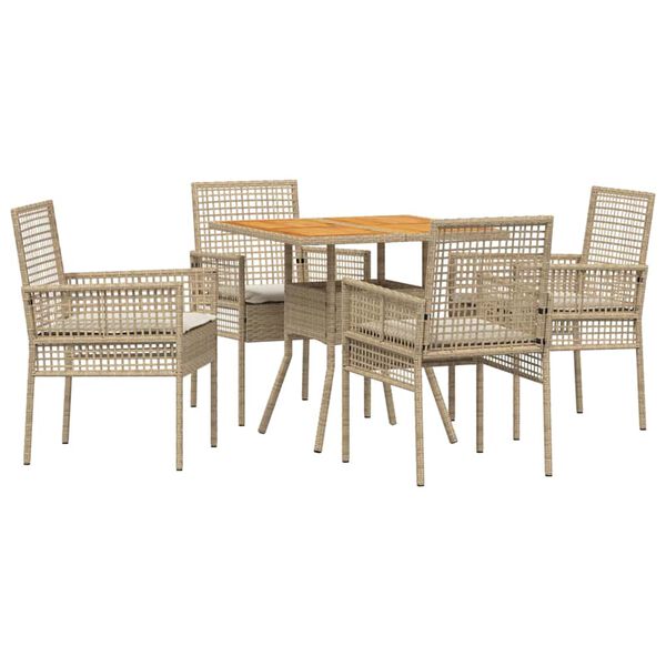vidaXL Tuin eettafelset 5 pcs Beige poly rattan
