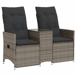vidaXL Tuinbank 2-zits verstelbaar met tafel poly rattan grijs