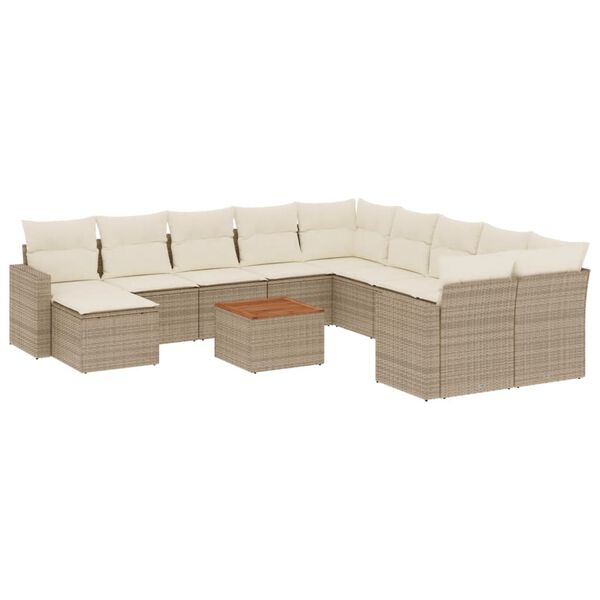 vidaXL 12-delige Loungeset met kussens poly rattan beige
