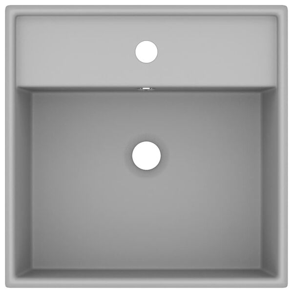 vidaXL Wastafel met overloop vierkant 41x41 cm keramiek mat lichtgrijs