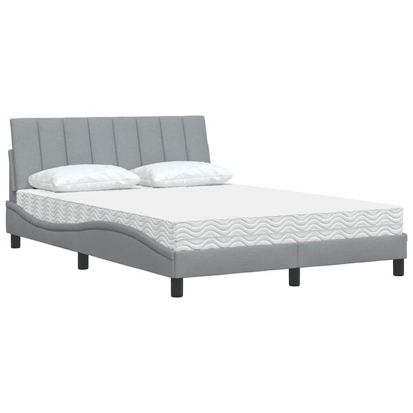 vidaXL Bed met matras "Hanko" stof lichtgrijs 140x200 cm