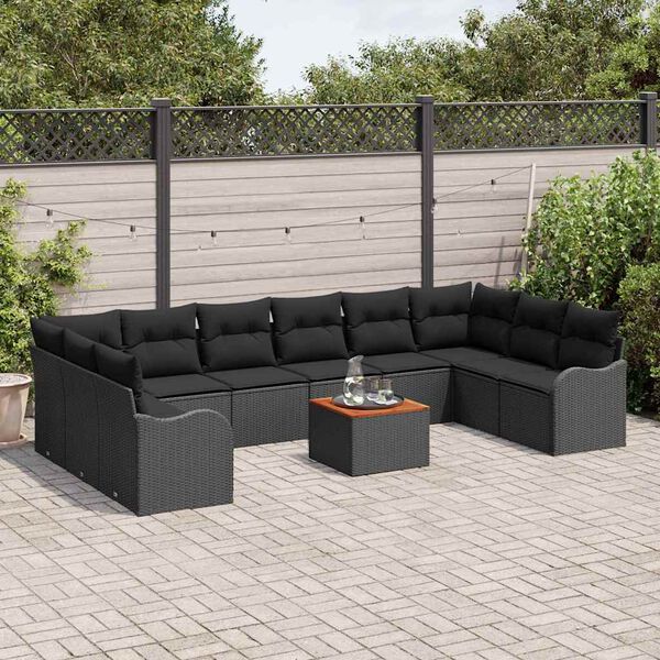 vidaXL Tuinbankenset met kussen 11 pcs Zwart poly rattan