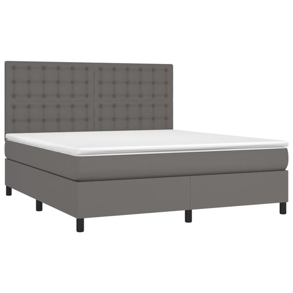 vidaXL Boxspring met matras en LED kunstleer grijs 160x200 cm