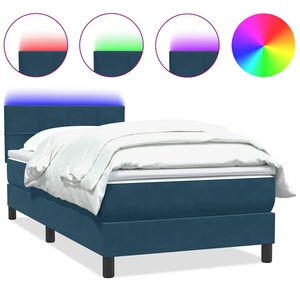 vidaXL Boxspring met matras en LED fluweel donkerblauw 80x210 cm