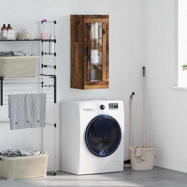 vidaXL Wandkast Oud Hout 34,5 x 34 x 90 cm Geengineerd Hout en Glas