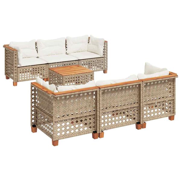 vidaXL 7-delige Loungeset met kussens poly rattan beige