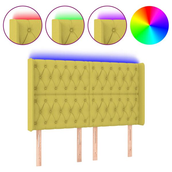 vidaXL Hoofdbord LED 147x16x118/128 cm stof groen