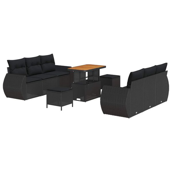 vidaXL Tuin Sofa Set met kussen met opslag 9 pcs Zwart poly rattan