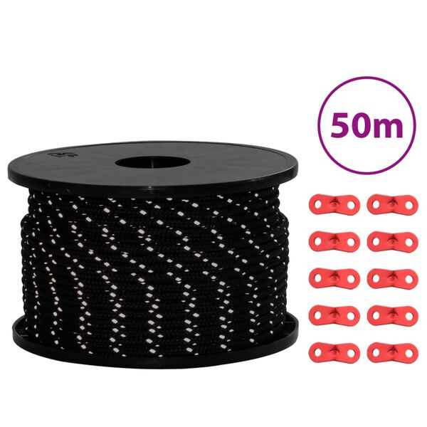 vidaXL Tentscheerlijn met reflecterende strips en spanners 50 m 5 mm