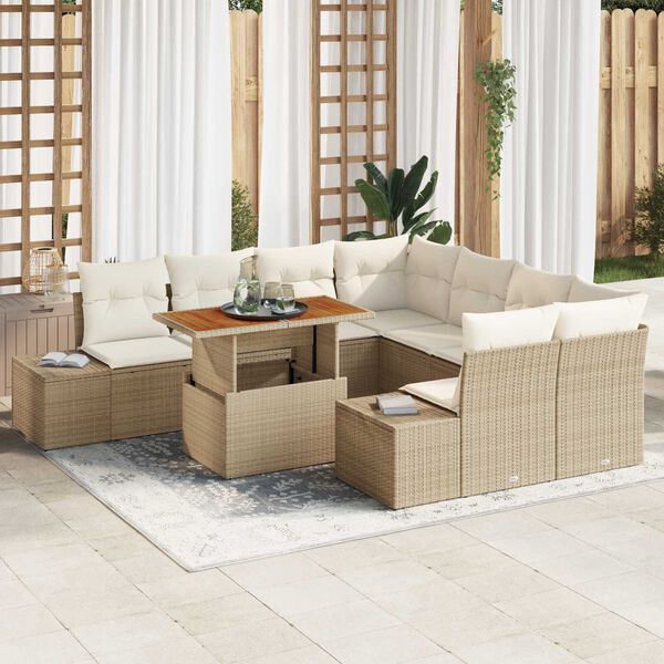 vidaXL Tuin Sofa Set met opslag 9 pcs Beige Poly riet