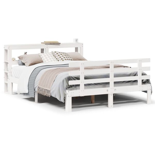 vidaXL Bedframe met hoofdbord massief grenenhout wit 120x190 cm