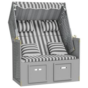 vidaXL Strandstoel met kussens poly rattan en massief hout grijs wit