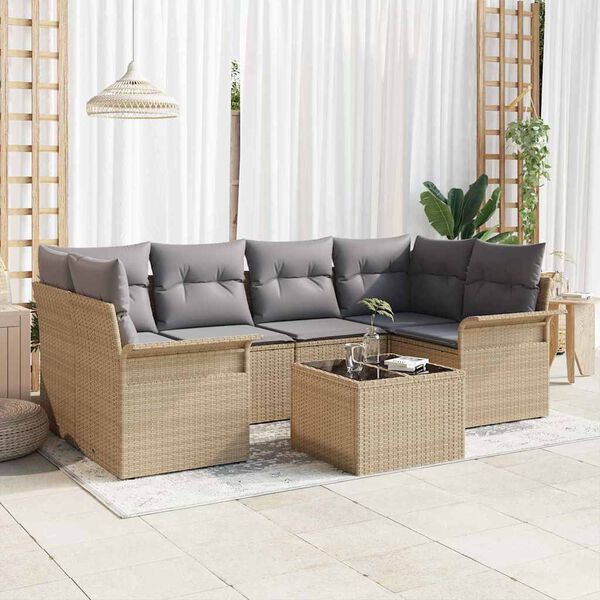 vidaXL Tuin Sofa Set 7 pcs Beige Poly riet