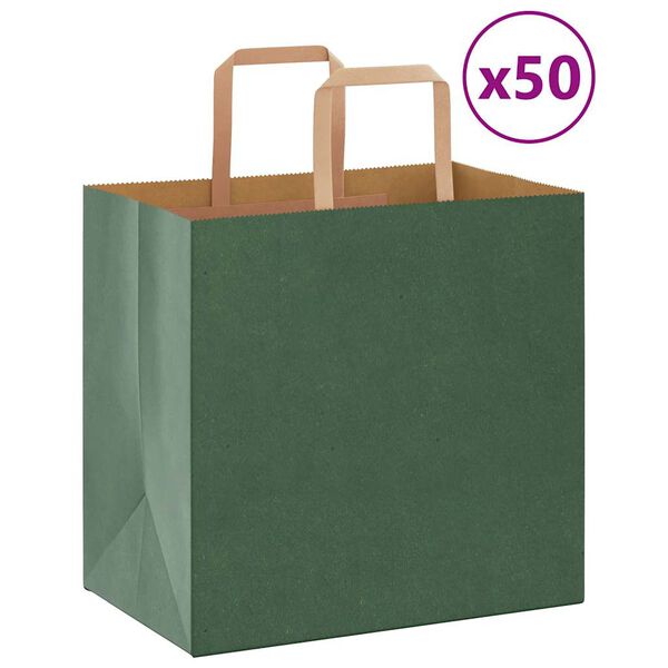 vidaXL Papieren zakken 50 st met hengsels 26x17x25 cm groen