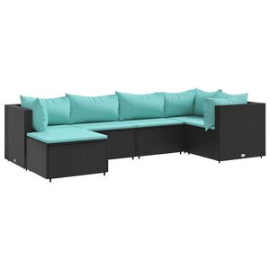 vidaXL 6-delige Loungeset met kussens poly rattan zwart